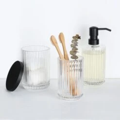 London Ribbed Glass Storage Jar 7 London Ribbed Glass Storage Jar -Elements Bathroom Deals Store 1000180392 alt02