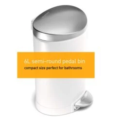 Simplehuman White 6 Litre Semi Round Bin -Elements Bathroom Deals Store 30235405 alt02