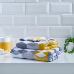 Fusion Hexagon Cotton Towel -Elements Bathroom Deals Store 30866871