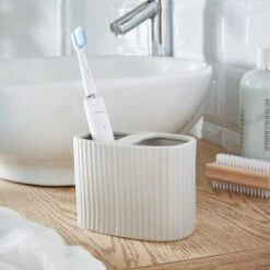 Ceramic Ribbed Electric Toothbrush Holder -Elements Bathroom Deals Store 30870206