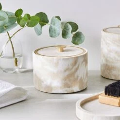 Marble Resin Round Storage Pot With Lid