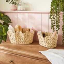 Set Of 2 Wavy Shell Woven Storage Baskets