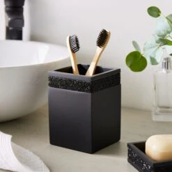 Sparkle Black Square Toothbrush Holder