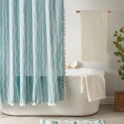 Coastal Breeze Wave Edge Stripe Shower Curtain