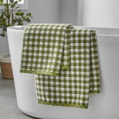 Gingham Check Cotton Towel -Elements Bathroom Deals Store 30932225